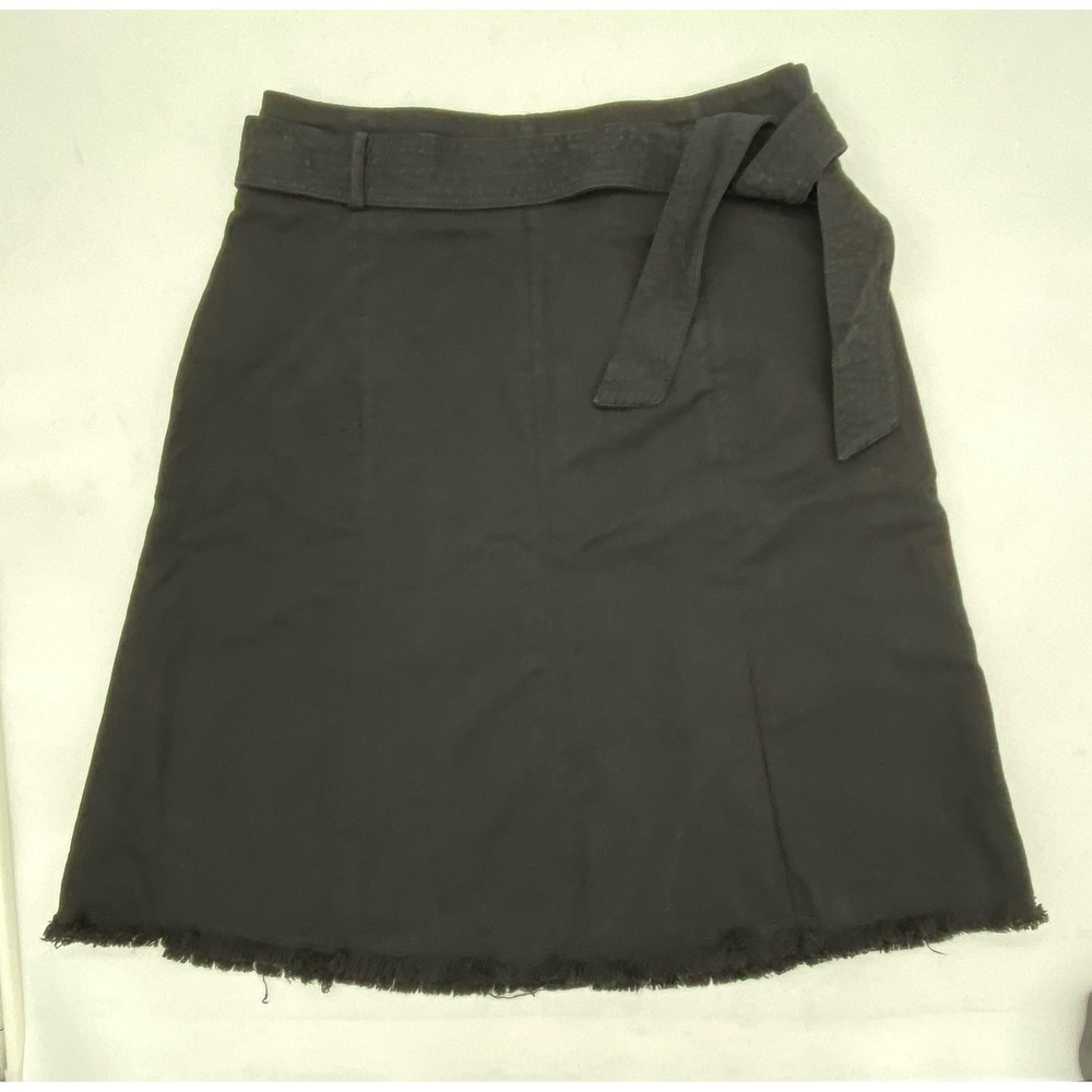 Maje Bella Black Denim A-Line Mini Skirt Belted Raw‎ Hem Size 38 US 6